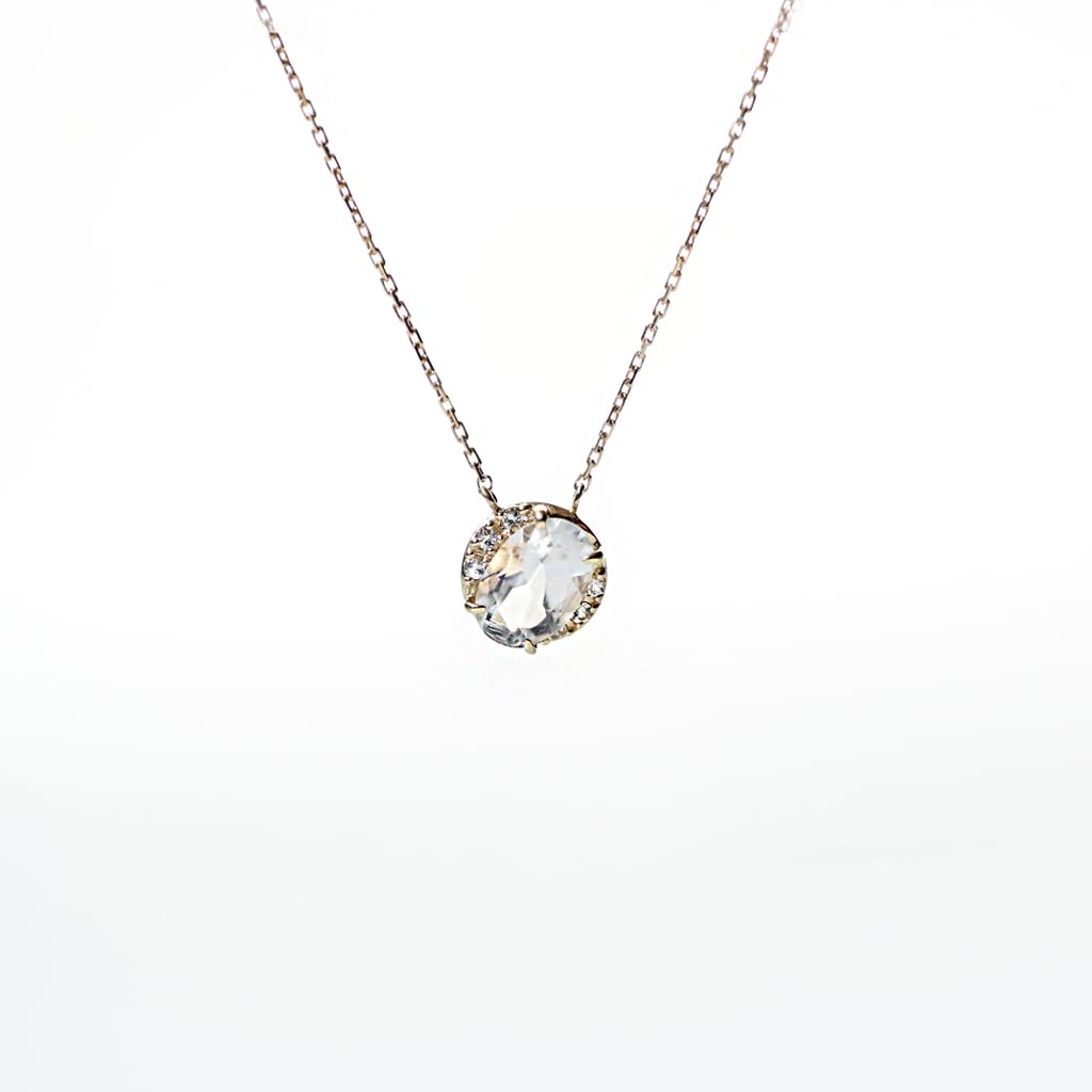 Soi June Birthstone Halo Necklace with Blue Moonstone Yellow Gold with Authentic Natural Stone Birthday Amulet (10K Topaz, 40cm) - Jewelry, Gift,