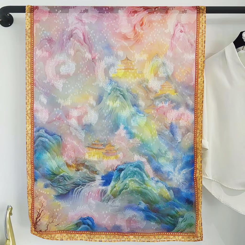 Simulationsseide Mode Blume-Schnitt Seidenschal Damen Einseitig Zweifarbig Blume Retro Schal