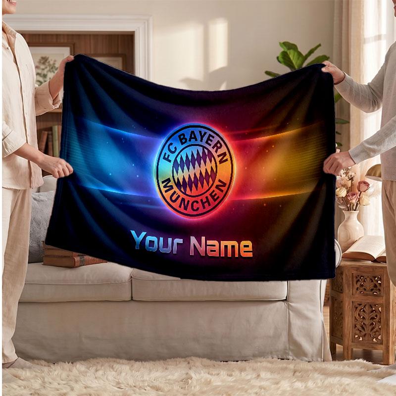 Coperta Personalizzata in Pile del Bayern Monaco con Logo Calcistico, Testo con Nome Personalizzato Morbida Calda Coperta da Divano per la Casa