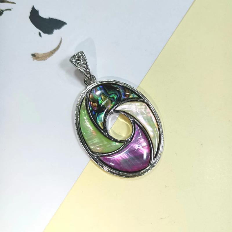 Shell Inlay Geometric Pendant Necklace With Diy Charm For Fashion Enthusiasts