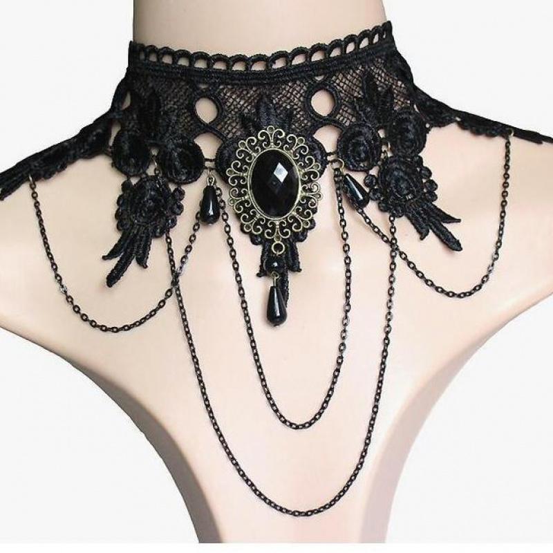 European And American Gothic Lace Collarbone Chain Women's Choker Simple Black Punk Accessory Collar