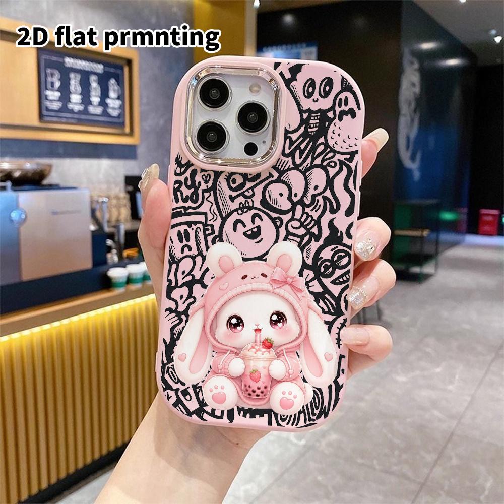 Phone Case: 2D Flat Design Suitable for iPhone 18 17 16 15 14 13 Pro Protective Case, Couple Style, Wearing a Rabbit Coat, Christmas and Halloween Gif