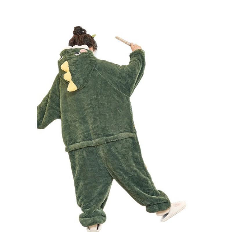 Couples Flannel Dinosaur Onesie Winter Warm Hooded Sleepwear Men Women