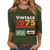 Women's Fashionable Casual Three Quarter Sleeve Printed Collar Pullover Top