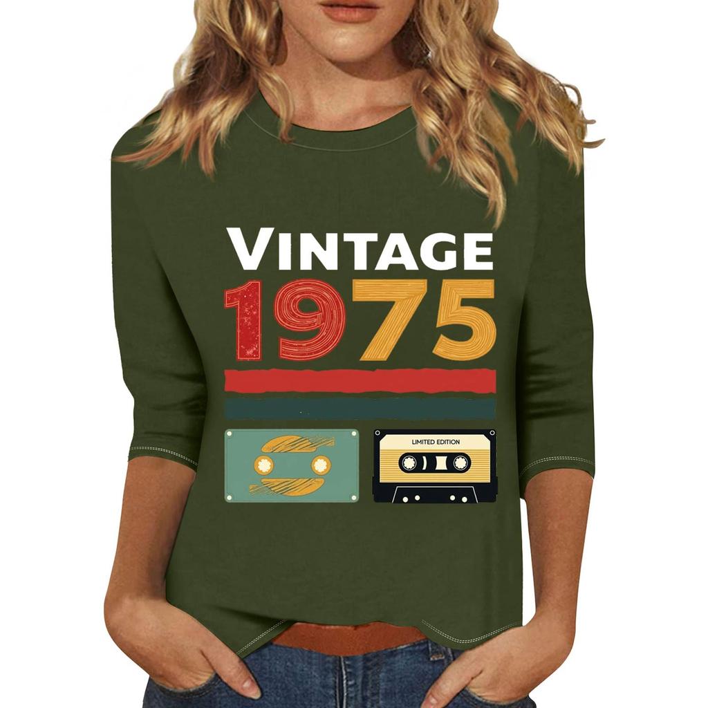 Women's Fashionable Casual Three Quarter Sleeve Printed Collar Pullover Top