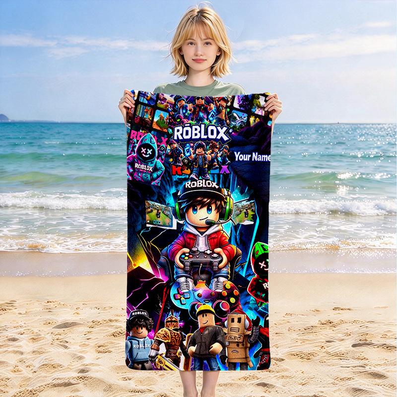 Custom Name Roblox World Stylish Digital Printing Beach Towel Quick‑Drying Absorbent Blanket for Beach Pool Gym Travel