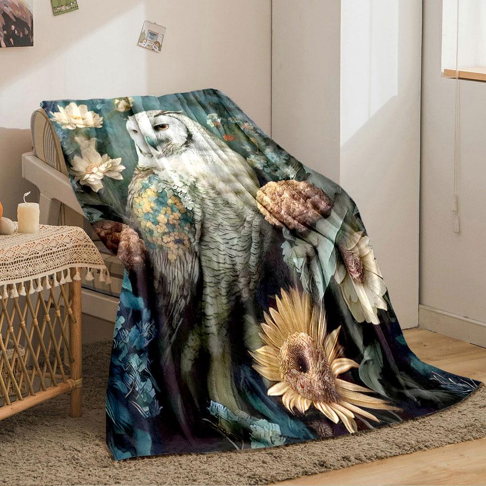 Owl Amidst Floral Blooms for All Seasons Blanket Lunch Break Throw Gift