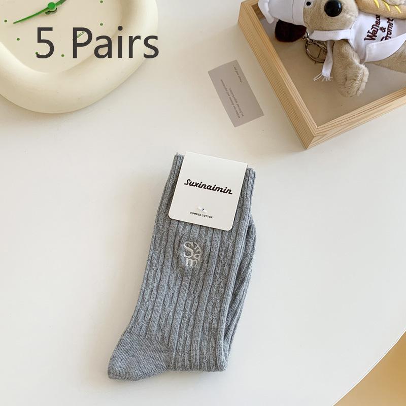 

5 пар маленьких свежих женских носков с вышитыми буквами в трубке 5 Pairs светло-серый