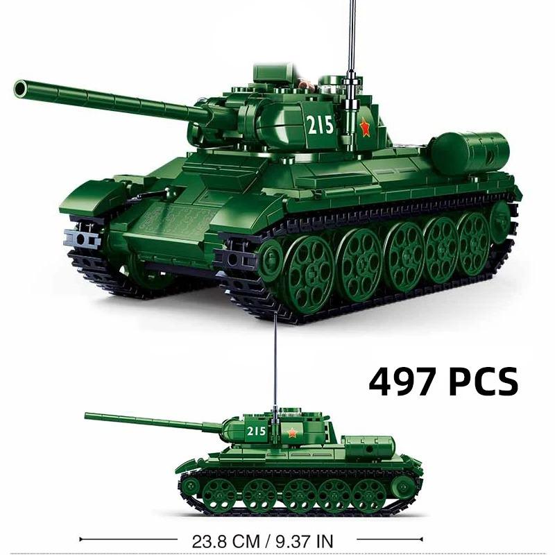 Military Vehicles Tank Sets SWAT Army City Police T34 Model Building Blocks DIY Brick Kids Toys Classic World War II WW2