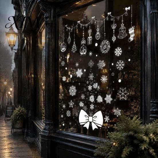 Retail Store Window Decor 6Pcs Christmas Snowflake Static Clings, PVC Reusable Decals, Removable Winter Clings Glass Stickers for Doors Holiday Home
