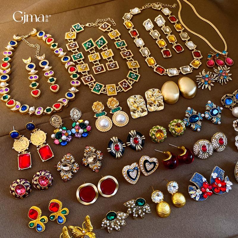 Silver Needle Vintage Pearl and Rhinestone Flower Earrings - French High-End Niche Court Style