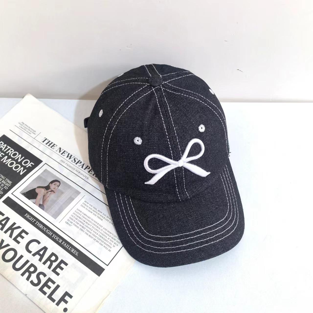 

Весна и лето, новая сломанная стираная бейсболка с вышитым бантом, популярная мужская и женская кепка с персонализированной вышивкой букв M（56-58cm） чёрный