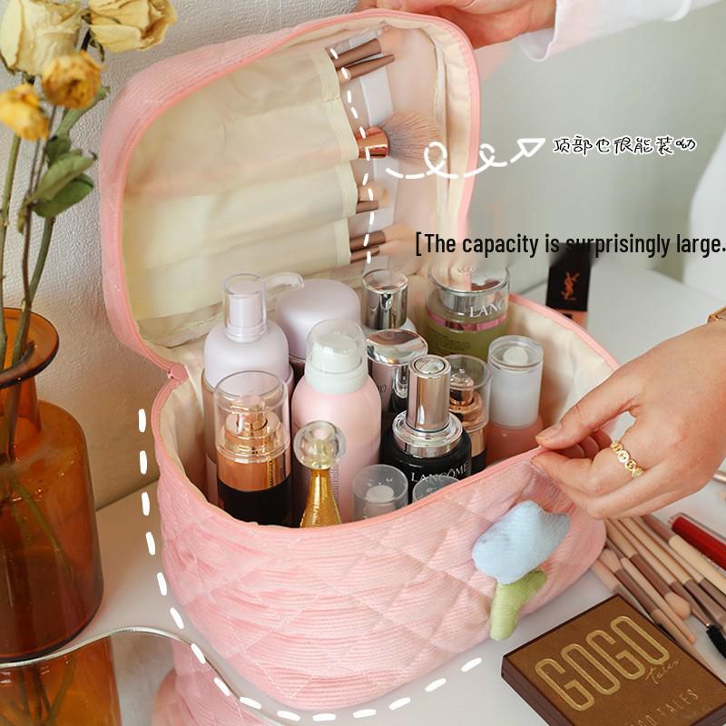 Corduroy Women's Makeup Bag - Large Capacity, Portable & Cute Toiletry Bag