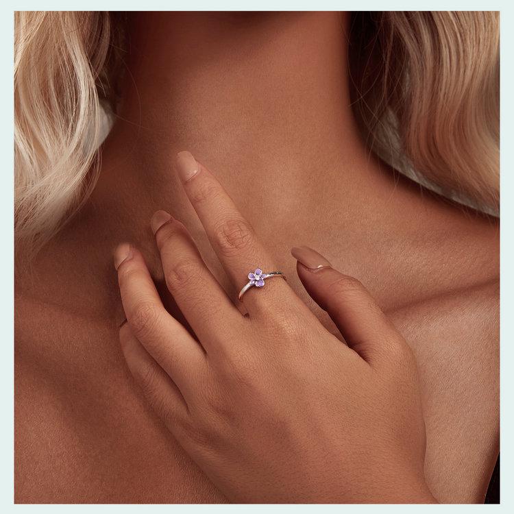 Yinziyun Purple Flower Open Ring for Women – Elegant 925 Sterling Silver Jewelry