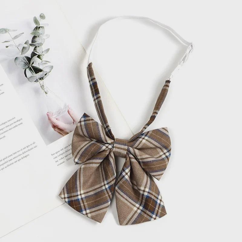Hnědá retro kostkovaná kravata pro ženy a muže - japonský vysokoškolský styl motýlek