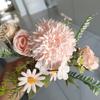 Artificial Rose Flower with Green Leaves UV Resistant Fake Silk Flower Home Wedding Party Table Centerpiece Indoor Outdoor Faux Bloom Decoration