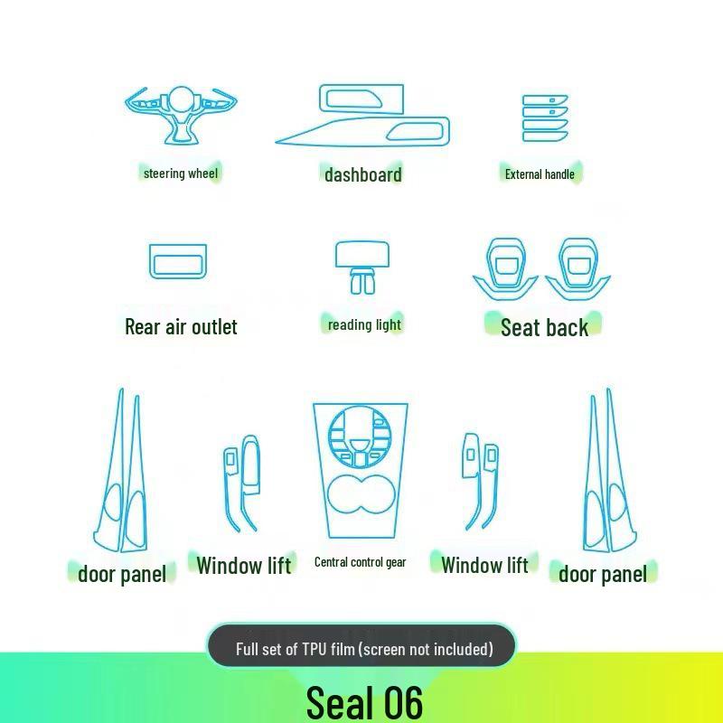 BYD Seal 06dmi Interior Protective Film: Center Console TPU Screen Sticker for Car Decoration and Modification