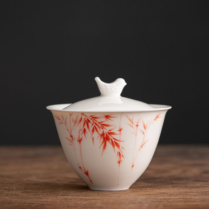 

Белая фарфоровая чашка для чая Саньцай, керамическая, ручная роспись, гайвань, чаша для заваривания китайского чая кунг-фу, ретро набор для чайной церемонии, супница, чайная посуда