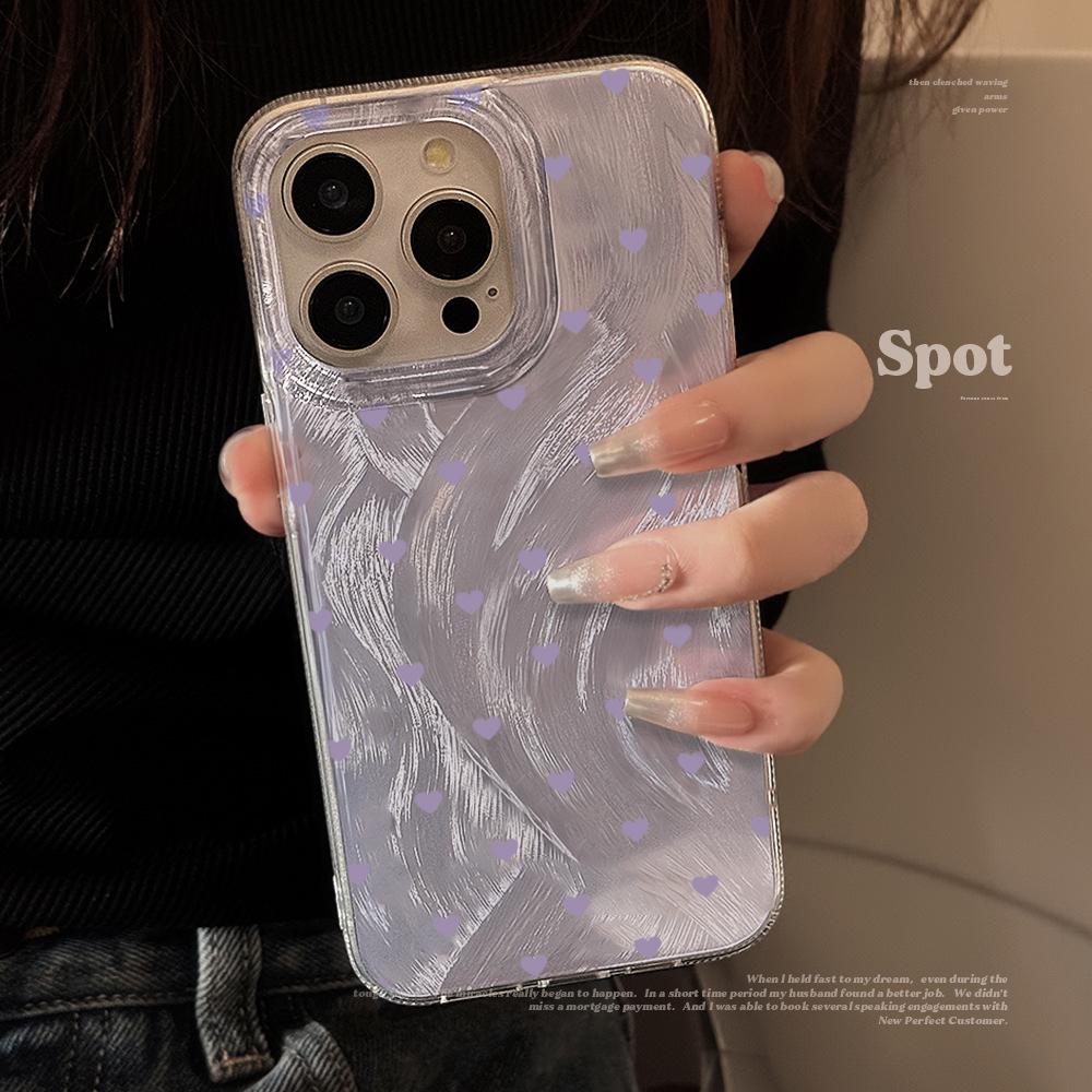 

Purple Heart Cute Case For iPhone 16 17 Pro Max Cases iPhone 11 12 13 ProMax 14 15 Plus 8 XS XR Shockproof Feather Texture Funda iPhone 7