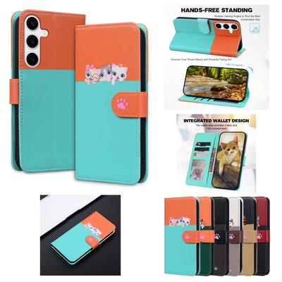 Magnetic Leather Wallet Flip Case for Samsung Galaxy S25 S24 S23 S22 S21 S20 Ultra S10 Plus FE Phone Cover | Cartoon Pet Design