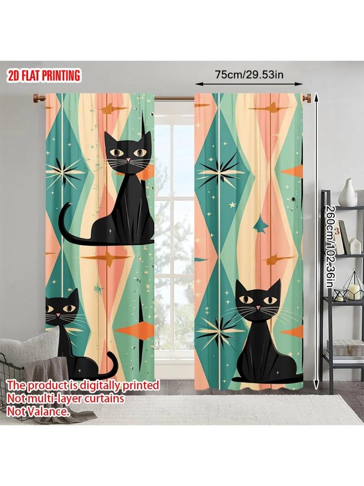 

Set Of 2 Plane Printing Popular Curtain Panels Geometric Art Design Polyester Easy Install Without Rod W100*H70(CM)-Grommet top&1PCS