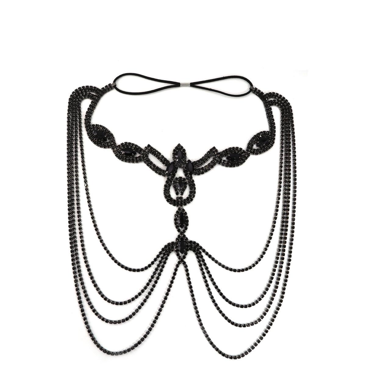 

Европейская и американская эластичная резинка для волос со стразами и кисточкой, повязка на голову в стиле Гэтсби для выпускного вечера и вечеринки чёрный