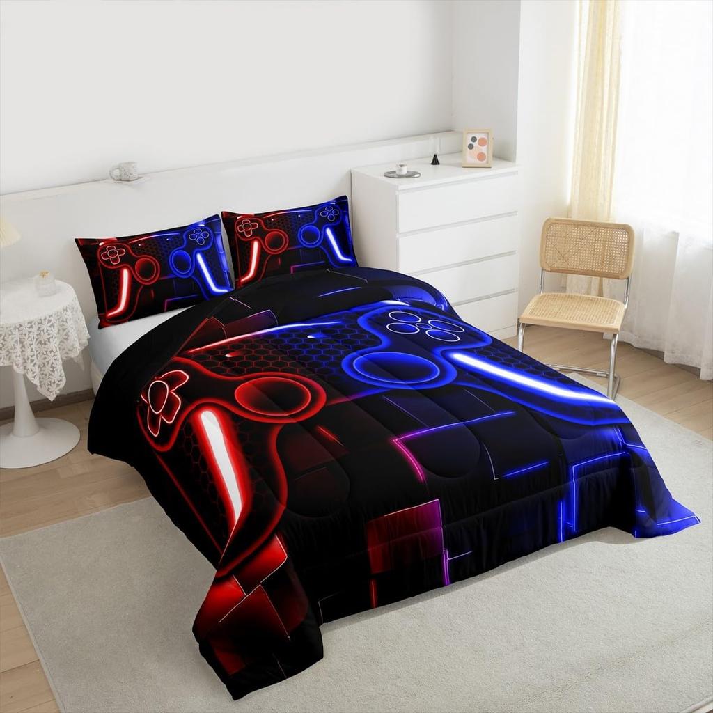 2/3pcs Bedding Set Game Console Comforter for Kids Girls Teen 3D Black Gamepad Gaming Bed Sets with 1duvet Cover +2 Pillowcases