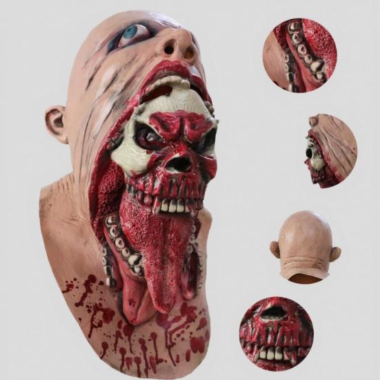 Latex Horror Mask Halloween Skull Mask, Tongue Sticking-Out Full Head Cosplay Masquerade for Party Costume Props Comfortable