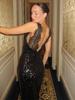 Damen V-Ausschnitt Formelles Kleid Damen Spitze Langkleid Damen Rückenfreies Sexy Kleid Damen Schwarzes Kleid 2026