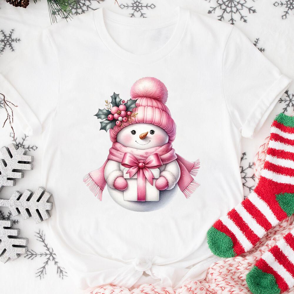 

Christmas Pink SnowUnisex Tshirt Christmas Activities TShirts Women Unisex Casual Tops White TShirt Graphic TShirt Streetwear 2XL