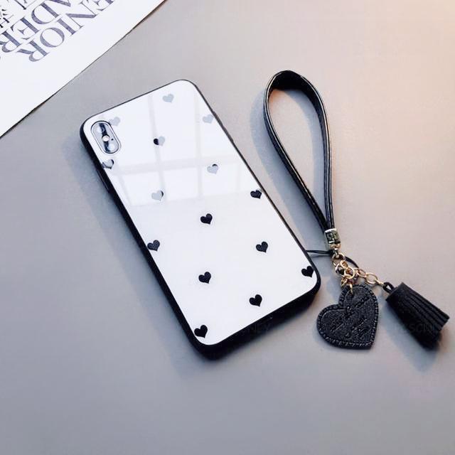 Love Heart Hartglas-Telefonhülle für Samsung M55 M15 M54 M53 M34 M14 M53 M33 M23 M13 M52 M51 M31 Schutzhülle mit Quaste