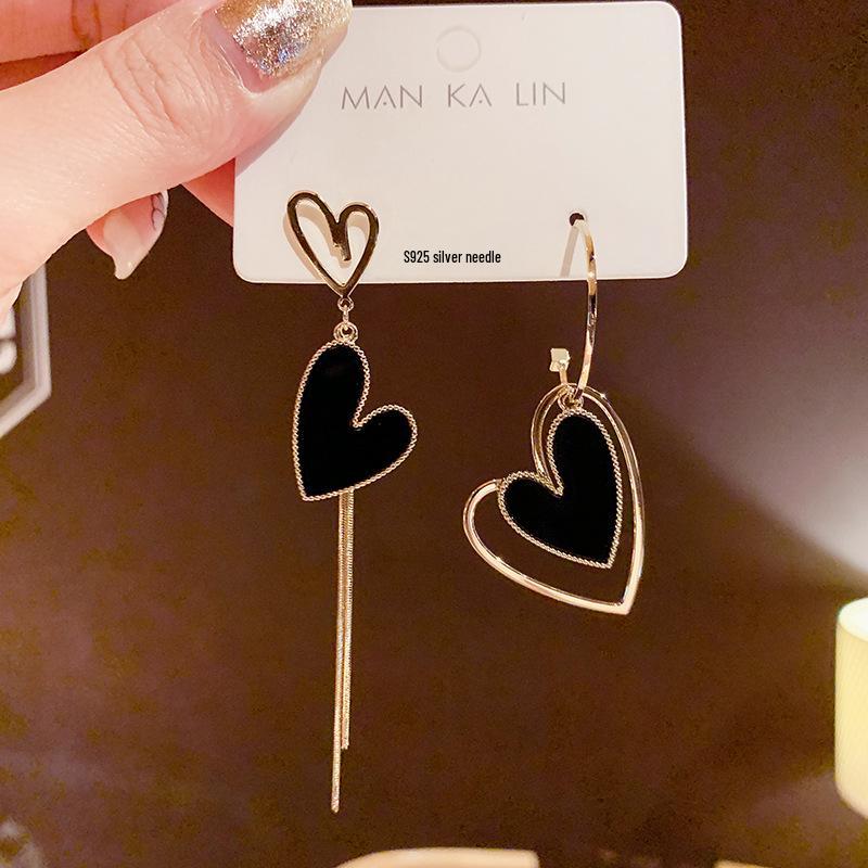 Asymmetric Heart Tassel Earrings - Korean Style Trendy Dangle Earrings