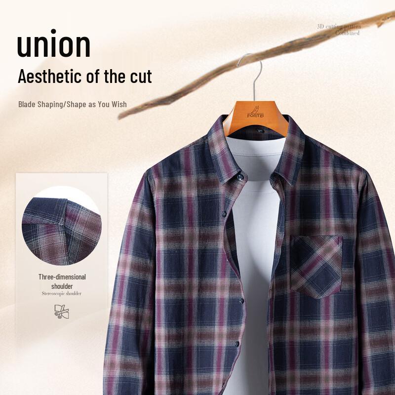 Futing Heren Volledig Katoen Dubbel Geborsteld Lange Mouwen Geruite Overhemd