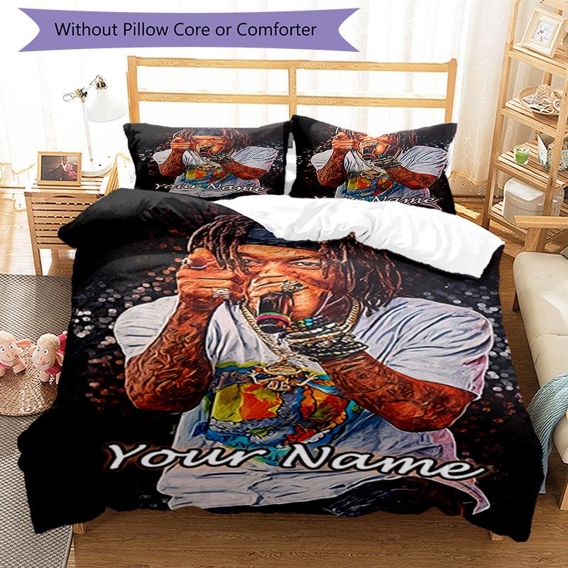 3pcs Custom Name Rap Star Energy Style Bedding Set Printed Bedding Set Duvet Cover Closure Includes 1 Duvet Cover & 2 Pillowcases Bedroom Decor