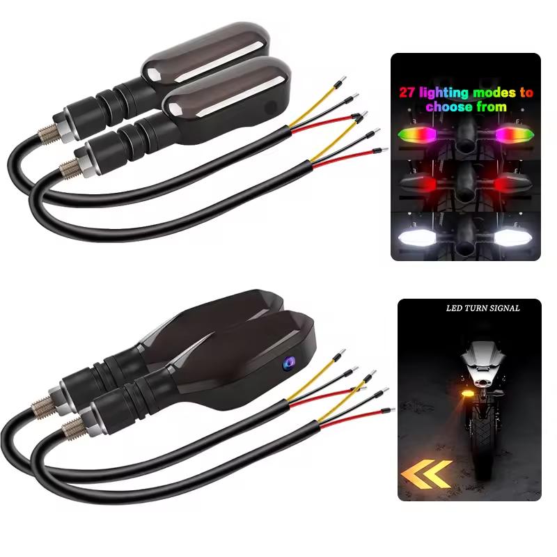 2PCS Motorcycle Turn Signal Lamp Color Projection Light Sequential Flowing Flash Indicator Universal High Bright Warning Light