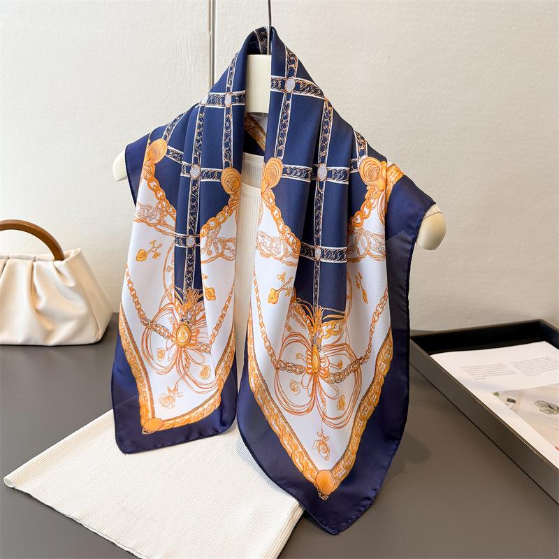 Luxury Design Print Silk Head Scarf For Women Square Hijab Soft Neck Tie Female Fashion Decorate Silk Headscarf Kerchief