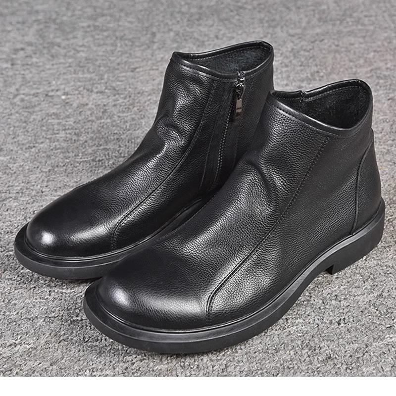 Leather Martin boots men's boots autumn and winter velvet cowhide casual boots breathable high-top wear-resistant soft leather Chelsea boots British