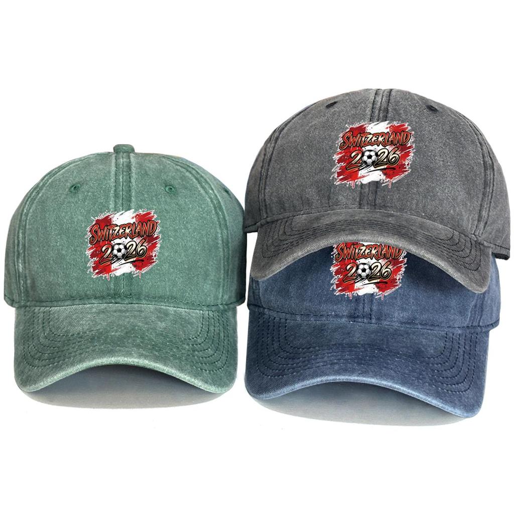 Baseball Cap With 2026 Football Soccer "SWITZERLAND" Flag Printed , Adjustable Sun Hat Stylish Fashion Simple Headwear Sports Hat