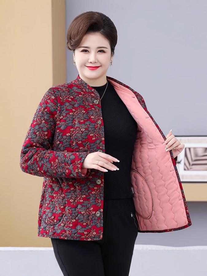 Plus Size Cotton Jacket for Women - Lightweight, Fleece-Lined, Ideal for Indoors & Outdoors. Perfect for Middle-Aged & Elderly.
