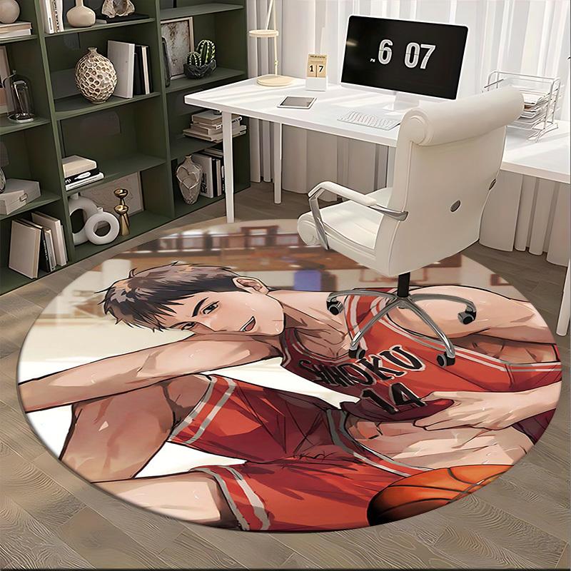 1pc Anime Basketball Player with "SHOKU 14" Chair Mat - Round Carpet for Office, Home Decor