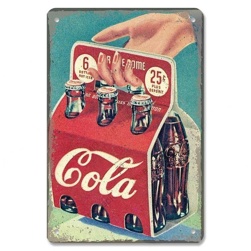 Cola Soft Drinks Poster Metal Tin Signs Vintage Girls Drink Cola Bottles Metal Plate Wall for Bar Pub Club Restaurant Decor