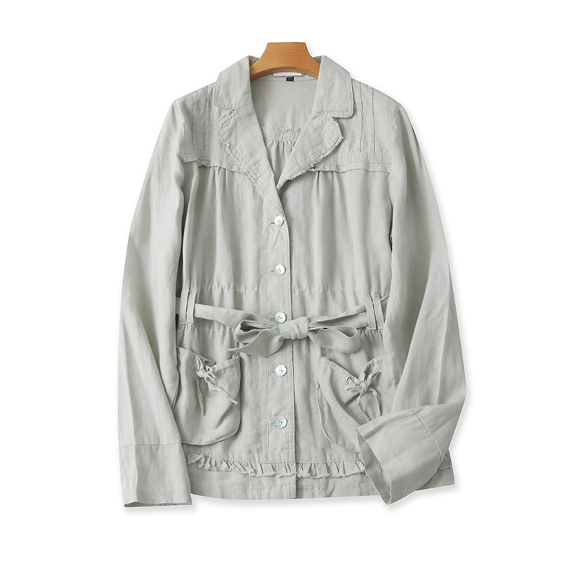 

Suit Collar Single Breasted Belt Leisure Anti-Aging Linen Picture Color 46