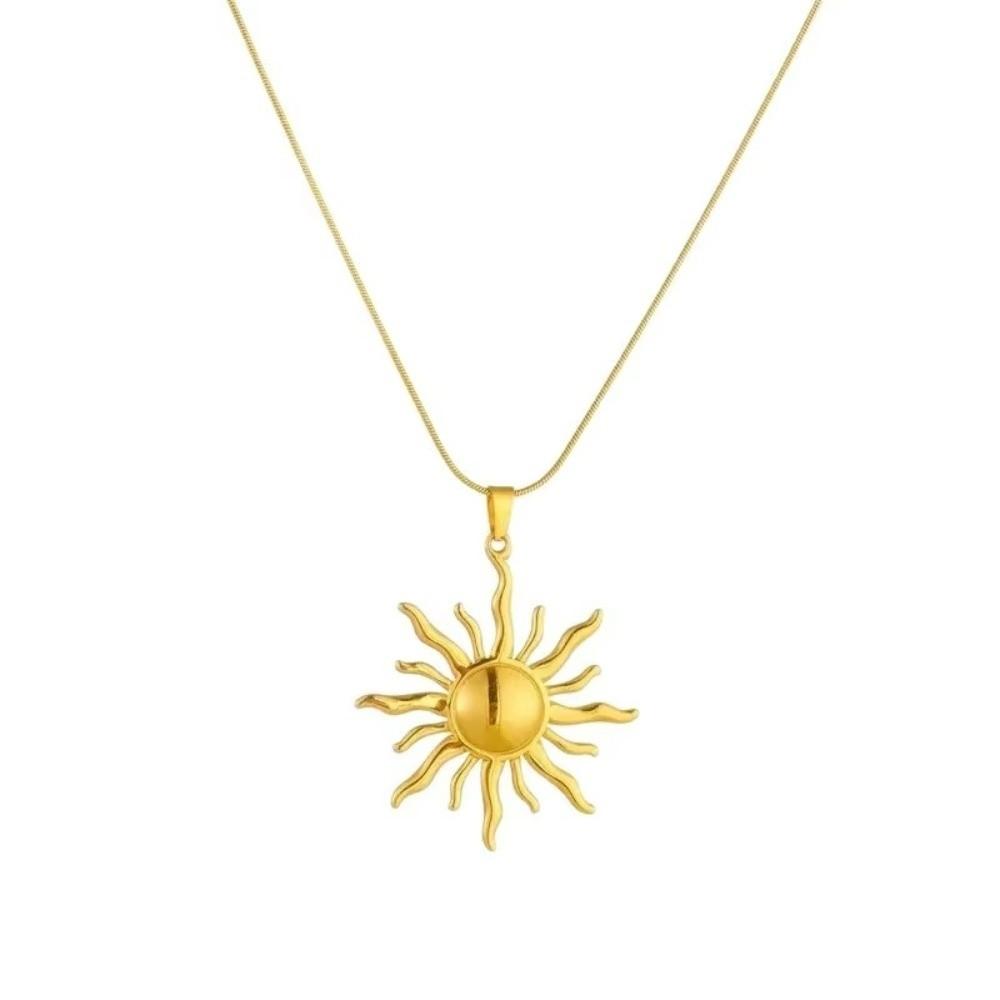 Fashion 316L Stainless Steel Sun Pendant Golden Concise Solar Lobster Clasp Jewelry Gift Women Girl