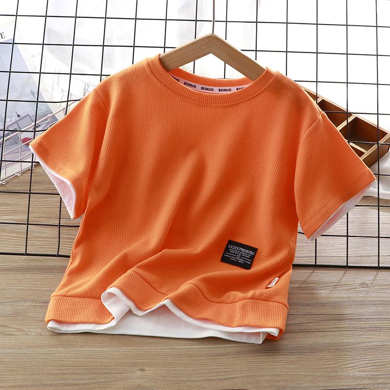 Children's Summer T-Shirt Cotton Waffle Weave Two-Piece Set (Short-Sleeve) for Boys