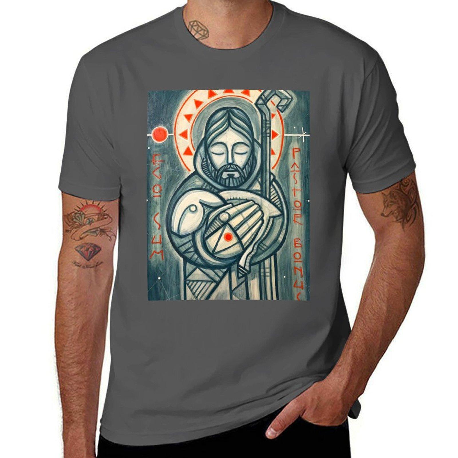 

Jesus Christ Good Shepherd artistic painting T-Shirt funny t shirts man man t shirts graphic T-Shirt 4XL