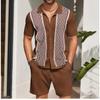 Simple Men Shirt Sets Vintage Stripe Lapel Short Sleeve Casual Shirt Beach Shorts Summer Streetwear Hawaiian Fashion Loose Suits
