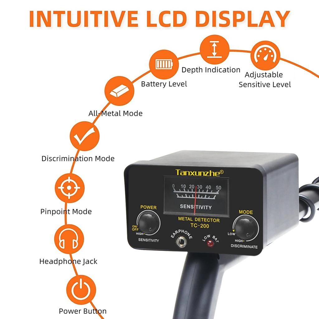 TC-200 New Upgrade Metal Detector Underground Wire Iron Metal Gold Detector Adjustable Tracker for Treasure Search New