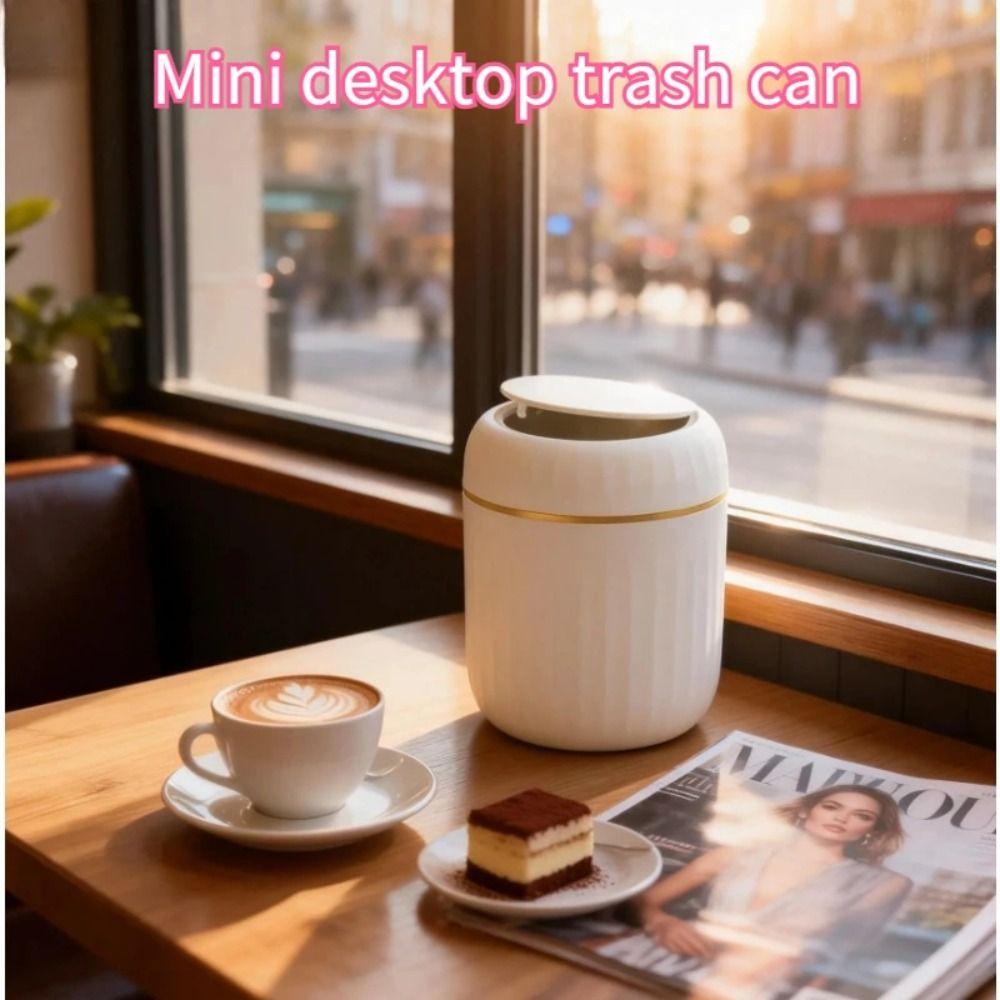 Non-slip Small Trash Can with Lid Round/Triangle Plastic Waste Bin Mini Desktop Trash Can  Kitchen