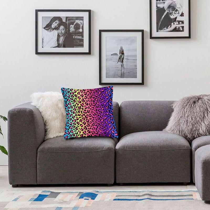Rainbow Leopard Tiger Cheetah Print Pattern Cushion Cover 40X40Cm Home Decor Print Throw Pillow For Car Double Side