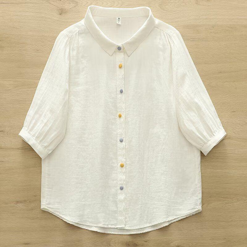 

2024 Лето Новое поступление Двухслойная хлопковая пряжа Рубашка в клетку с коротким рукавом Женская Свободная Художественная Рубашка из чистого хлопка с мягким рукавом до локтя White color buckle Free size 40.00 kg-70.00 kg